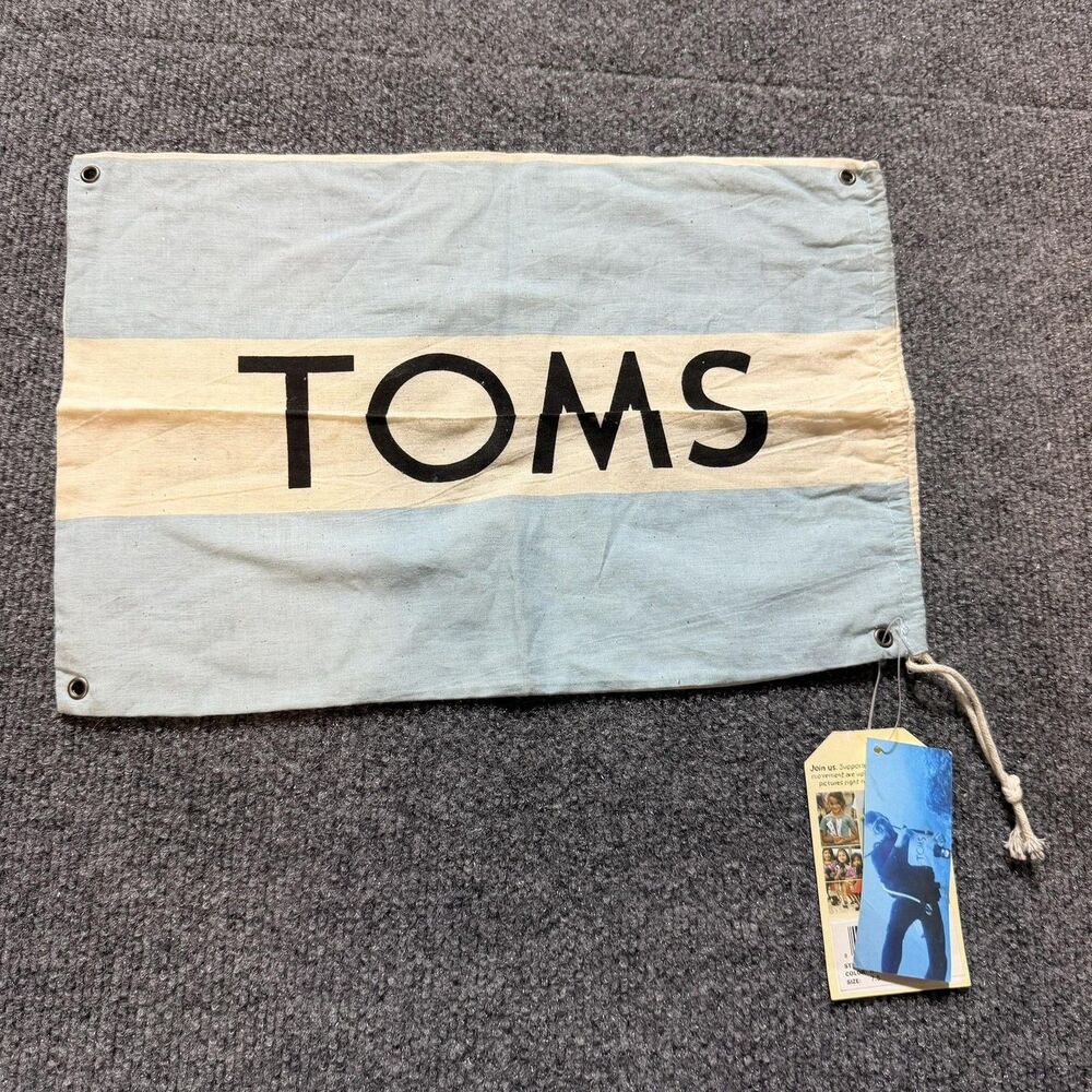 TOMS Linen Shoe Dust Drawstring Travel Bag Blue & White Flag One for One